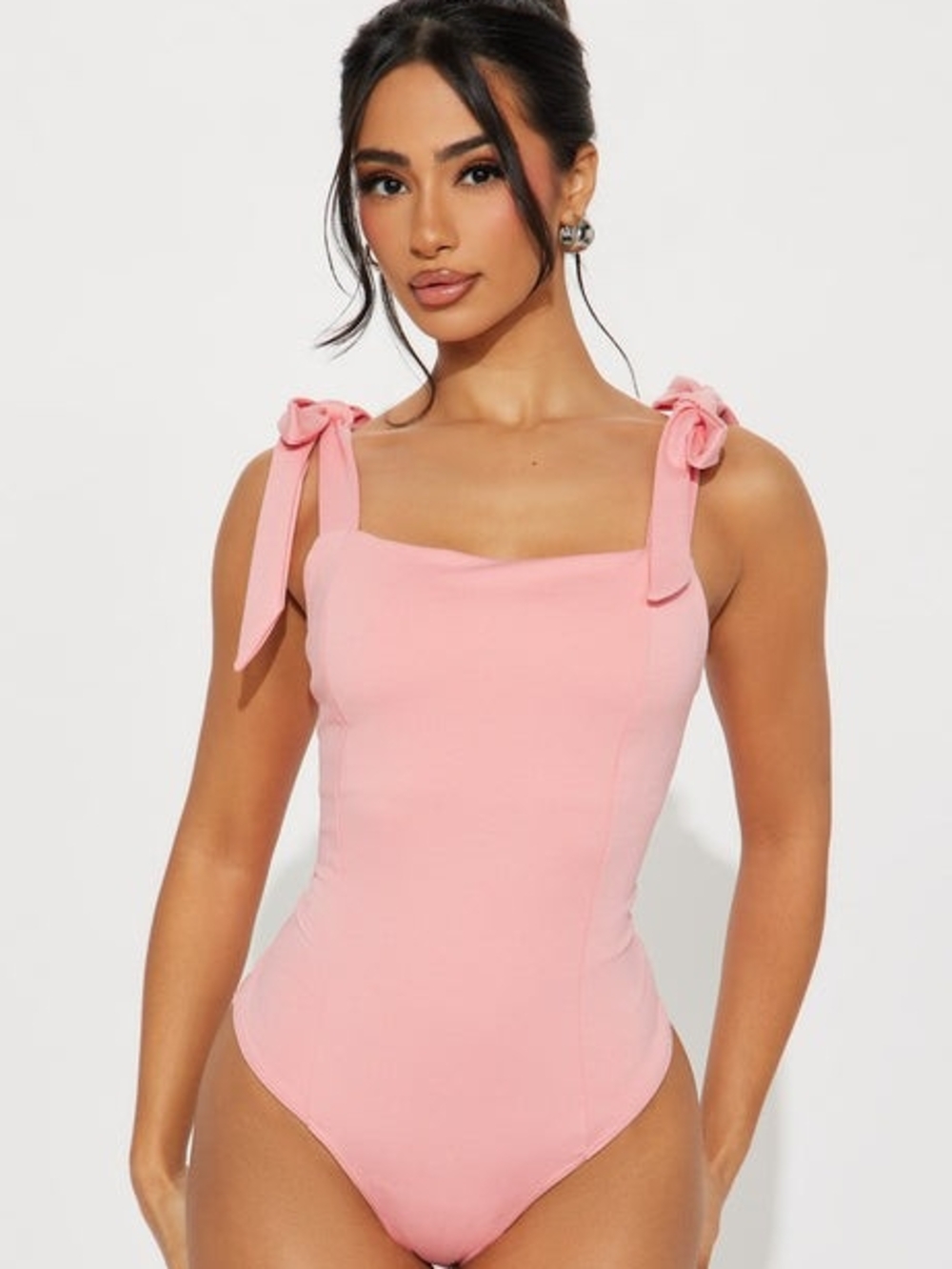 One-Piece Bodysuit Baby Pink Tie-Shoulder  #0185